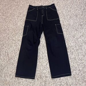 Streetwear Aesthetic Contrast Stitch Black Carpenter Pants - Wide Leg women’s 12